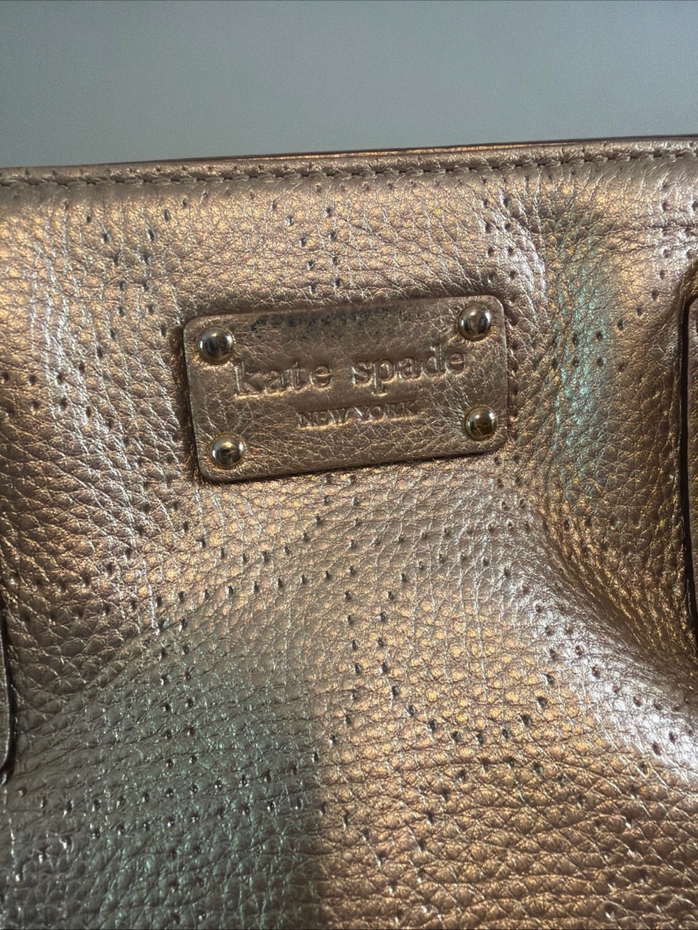 Kate Spade Gold Metallic Leather Handbag Perforated Shoulder Bag - Picture 3 of 13